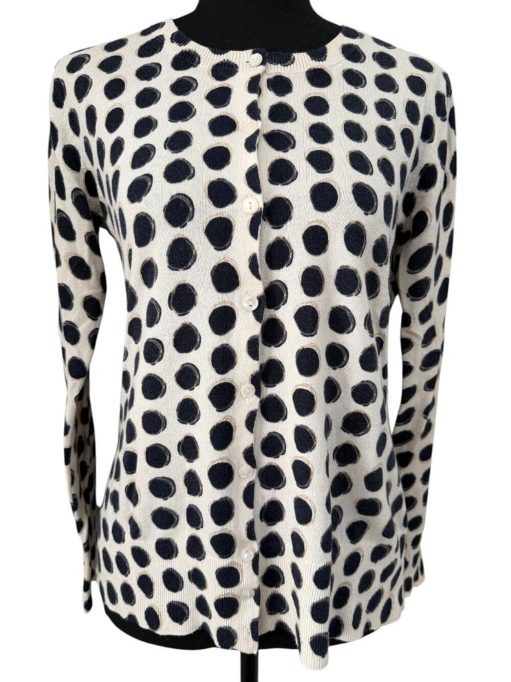 BANANA REPUBLIC Ivory Graphic Dots Button Cardigan Sweater Medium - Picture 3 of 15